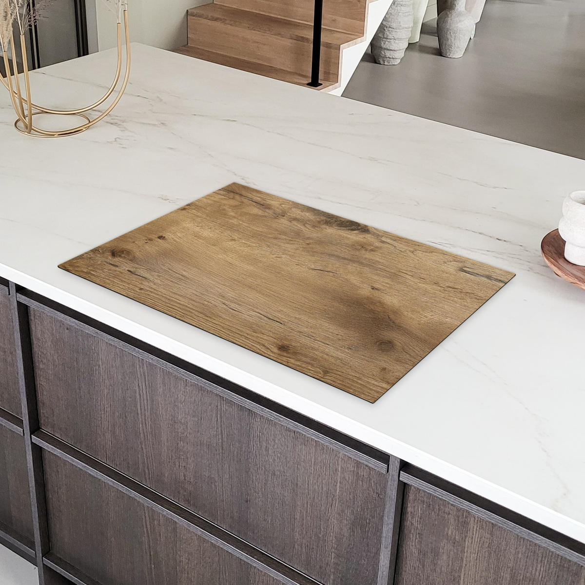 HERDABDECKPLATTE Holz - Braun - Holzoptik Induktionsmatte 81x52 cm - Eichefarben, Kunststoff (81/52/0.2cm) - MuchoWow