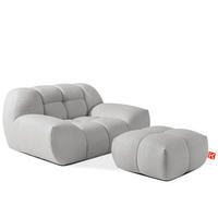 SESSEL VENA mit Pouf Bouclé, Hellgrau - Hellgrau, Holz/Textil (65/38/65cm) - KONSIMO®