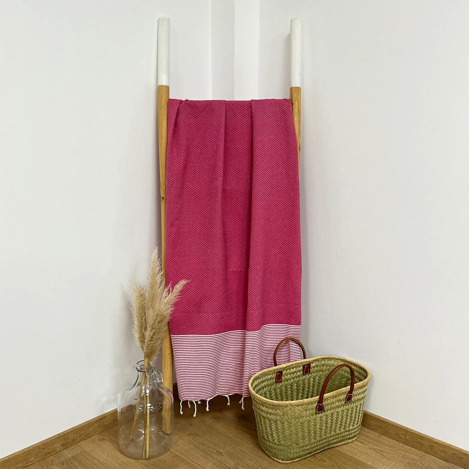 HAMMAMTUCH Mikanda Fuchsia 200x200 190g/m² - Pink, Textil (200/200cm) - LE COMPTOIR DE LA PLAGE