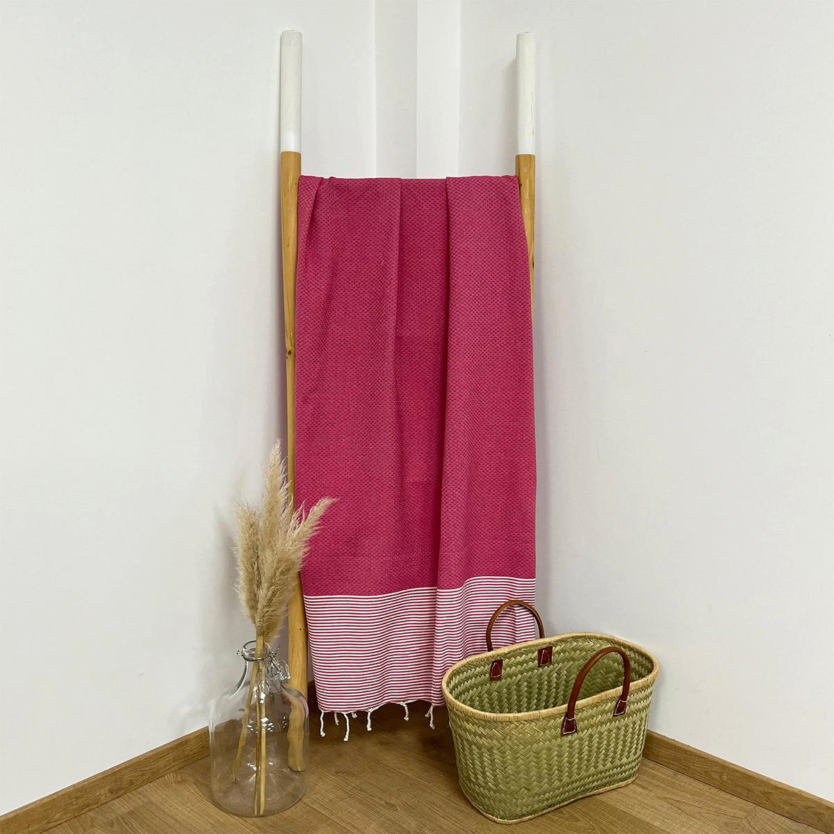 HAMMAMTUCH Mikanda Fuchsia 200x200 190g/m² - Pink, Textil (200/200cm) - LE COMPTOIR DE LA PLAGE