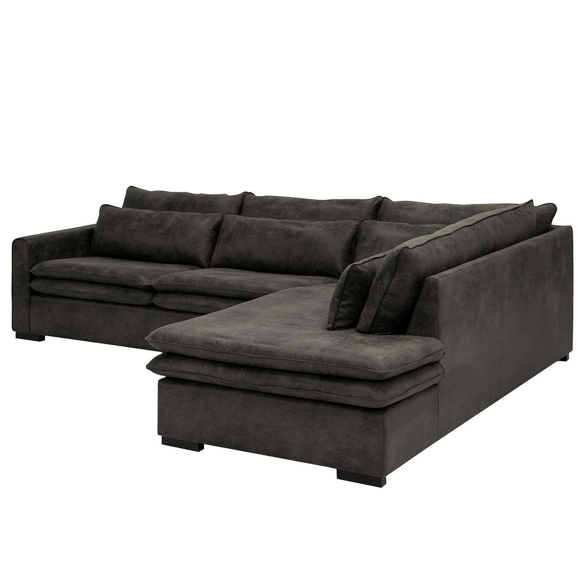 ECKSOFA mit Ottomane - Dunkelbraun/Anthrazit, Buchenholz/Textil (299/216cm) - home24