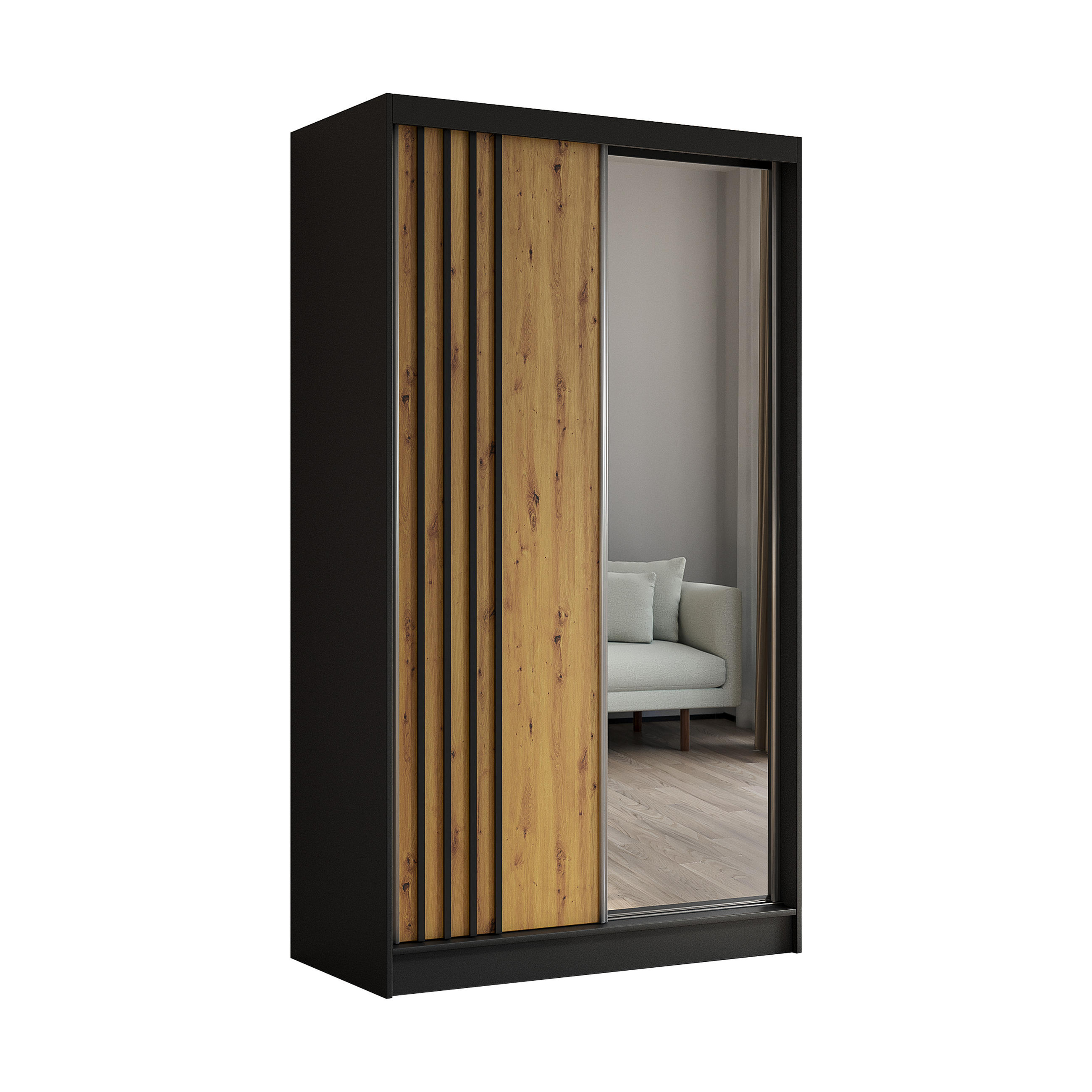 Altdecor Kleiderschrank Schwarz, Eiche Artisan 120x216x61 cm