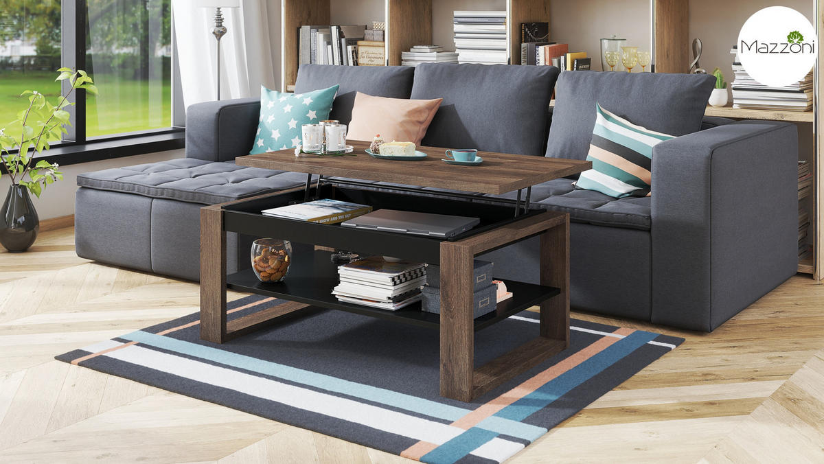 COUCHTISCH rechteckig Eiche dunkel Schwarz aufklappbar 110/65/50 cm - Dunkelbraun, Holzwerkstoff (65/110/50cm) - designimpex