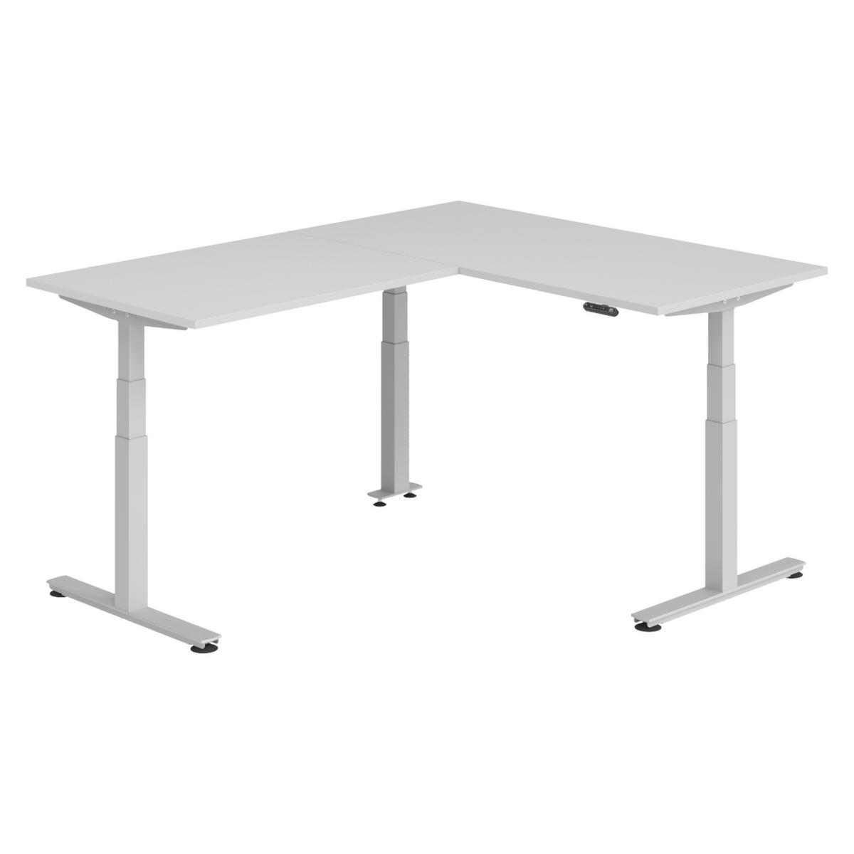 ECKSCHREIBTISCH elektrisch höhenverstellbar L-Form 200/160/74 cm in Grau/Silberfarben - Silberfarben/Grau, Holzwerkstoff (200/160/74cm) - bümö