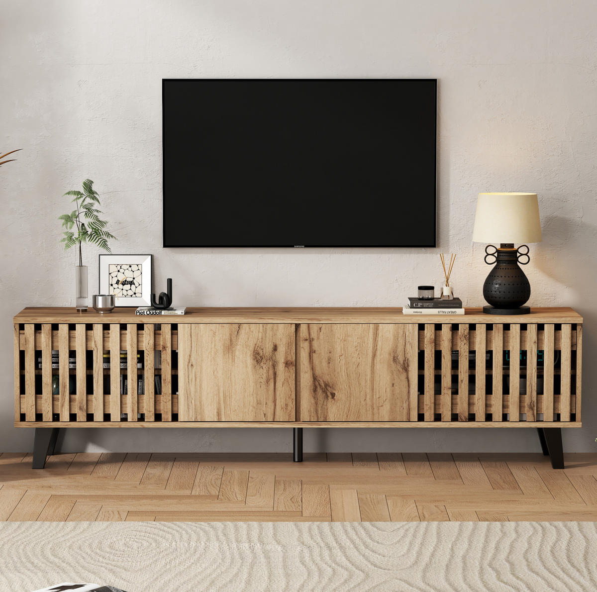 TV-LOWBOARD und Sideboard aus Spanplatte 180x40x55/150x40x95 cm Naturholzfarben mit Stauraum - Hellbraun, Holzwerkstoff (180/55/40cm) - IVMEU