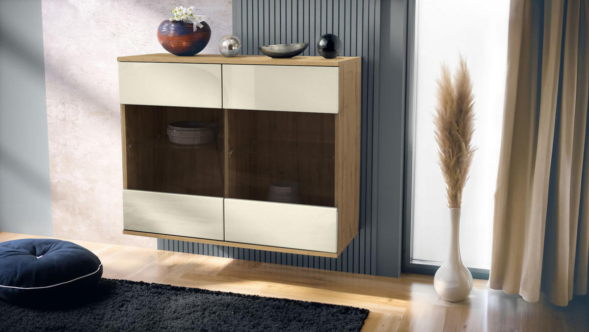 KOMMODE Bari Creme Hochglanz - Creme, Holzwerkstoff (92.5/73.5/35cm) - Vladon