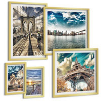BILDER SET 5er Set - 50x50 cm & 20x30 cm & 40x60 cm Goldrahmen - Abstrakte geometrische Formen - Goldfarben, Kunststoff (40/60cm) - TULUP