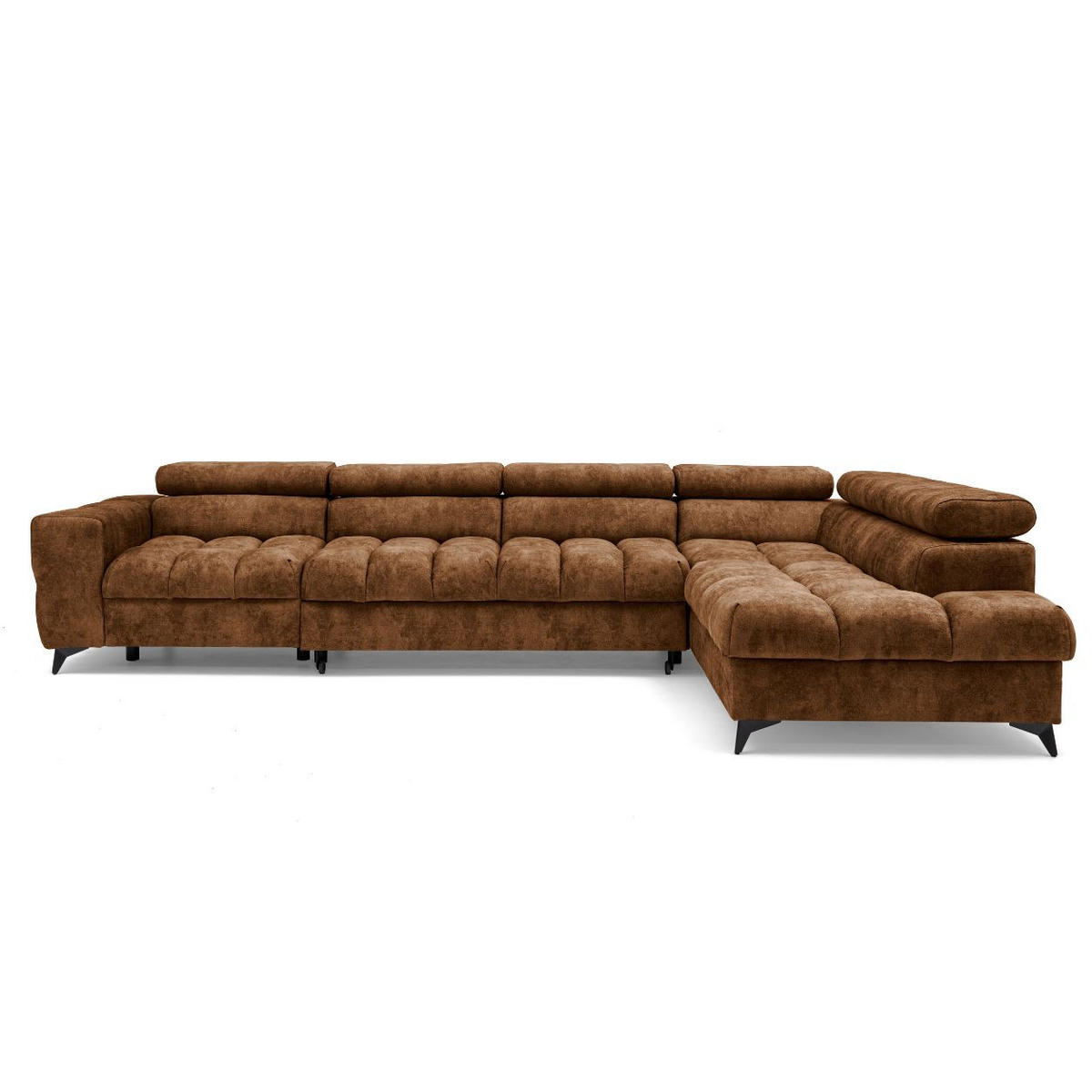 ECKSOFA PUDDING MAXI L Rechts mit Schlaffunktion 125x195 Velours Hellbraun - Hellbraun/Schwarz, Holz/Textil (203/350cm) - Muffo