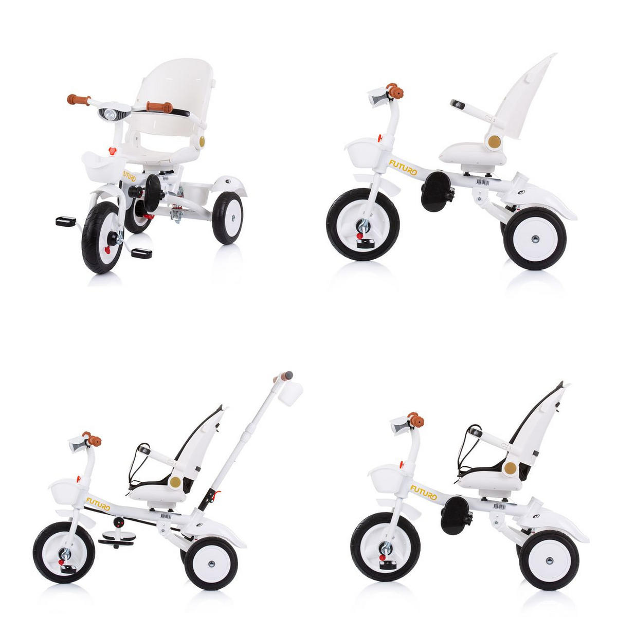 DREIRAD Futuro 2 in 1 faltbar schwarz weiß Becherhalter, Musik, Licht, Gummiräder - Schwarz, Metall (90/50/95cm) - Chipolino
