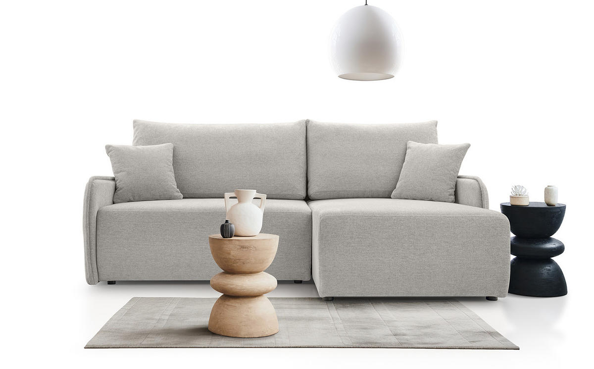 ECKSOFA BLIKO mit Schlaffunktion, Hellgrau - Hellgrau, Textil (198/150cm) - Fedve