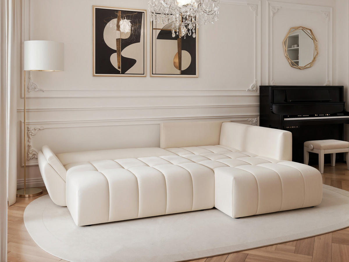 ECKSOFA DOLCE mit Schlaffunktion und Bettkasten Creme - Creme, Holzwerkstoff/Kunststoff (266/190cm) - Idohome