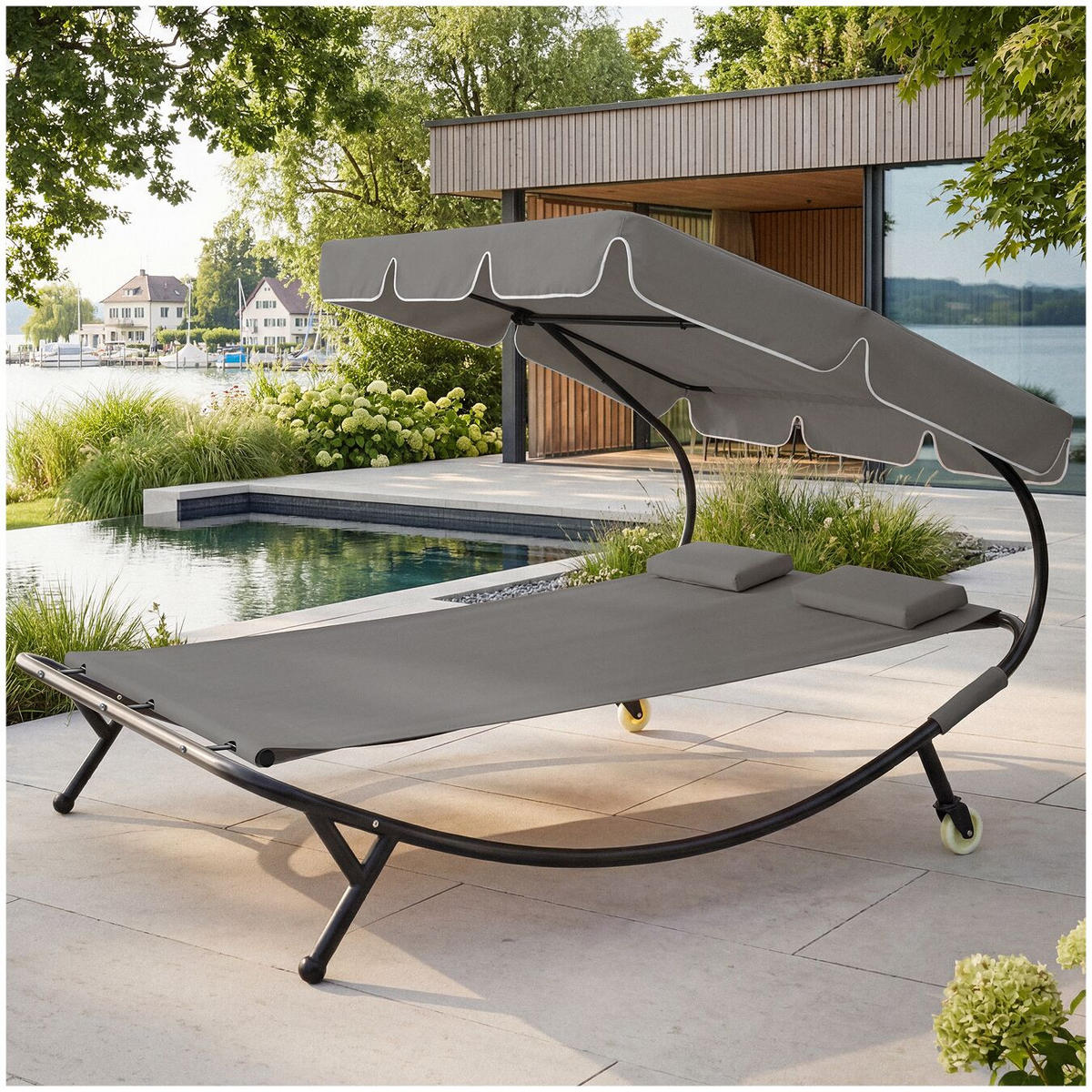 GARTENLIEGE Livorno, 215 x 183 x 150 cm, schwarz/grau - Schwarz/Grau, Kunststoff (185/175/195cm) - tectake