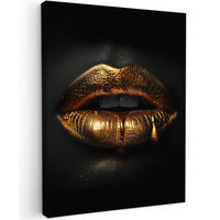 LEINWANDBILD Frau - Porträt - Lippen - Gold - Schwarz 30x40 cm - Schwarz, Textil (30/40cm) - MuchoWow