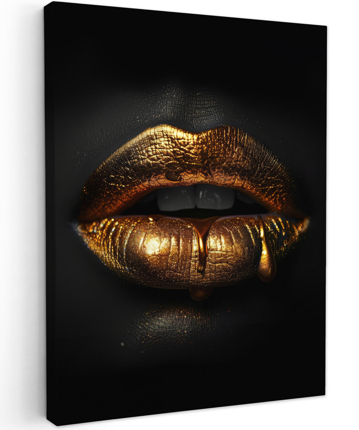 LEINWANDBILD Frau - Porträt - Lippen - Gold - Schwarz 30x40 cm - Schwarz, Textil (30/40cm) - MuchoWow
