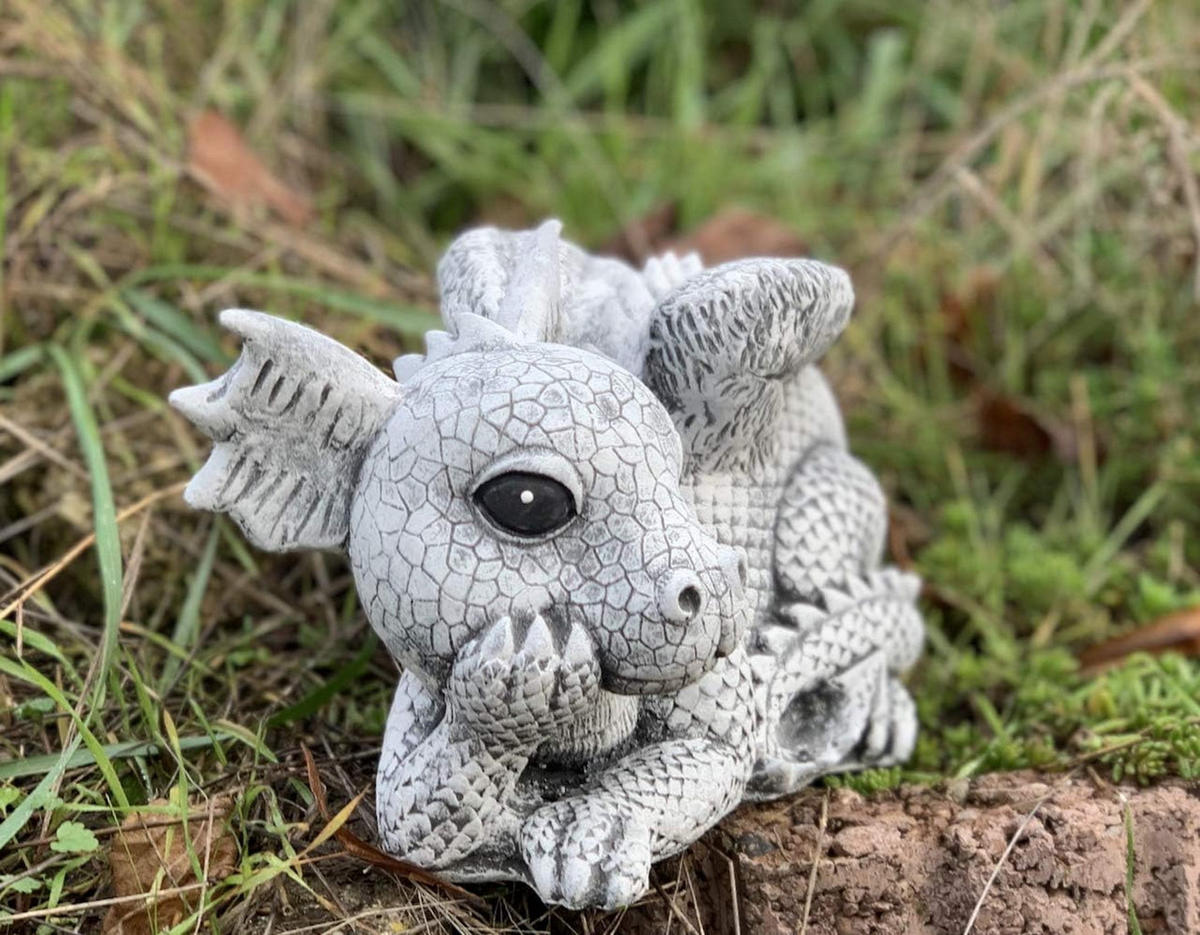 STEINFIGUR Drache Rudolfo frostfest wetterfest Gartenfigur - Grau, Stein (23/13/13cm) - stoneandstyle