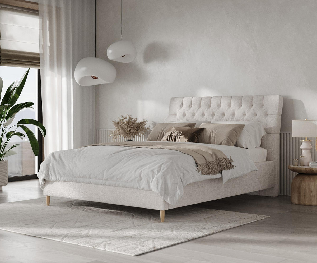 POLSTERBETT Lira 180/200 cm Hellbeige im Neve Stoff - Sandfarben/Naturfarben, Holz/Holzwerkstoff (180/200cm) - AltaBeds