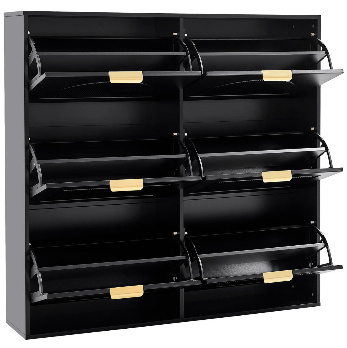 SCHUHSCHRANK 118/25/115 cm mit 6 Klappen, schmales Design in Schwarz - Schwarz, Holzwerkstoff (118/115/25cm) - BEAOK