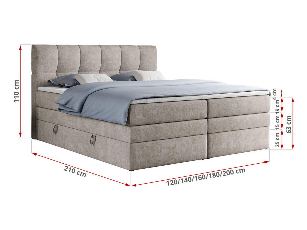 BOXSPRINGBETT ALVIN KING 180/200 Beige Struktur - H3 - Beige, Holz/Textil (180/200cm) - MKS