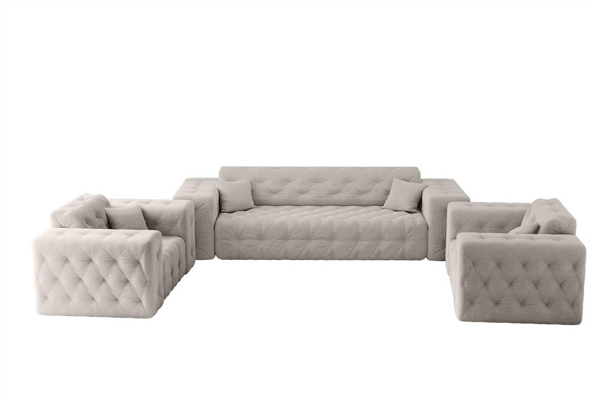 SOFASET Chantal In Moly - Creme, Holzwerkstoff/Textil (251/78/96cm) - Fun Möbel
