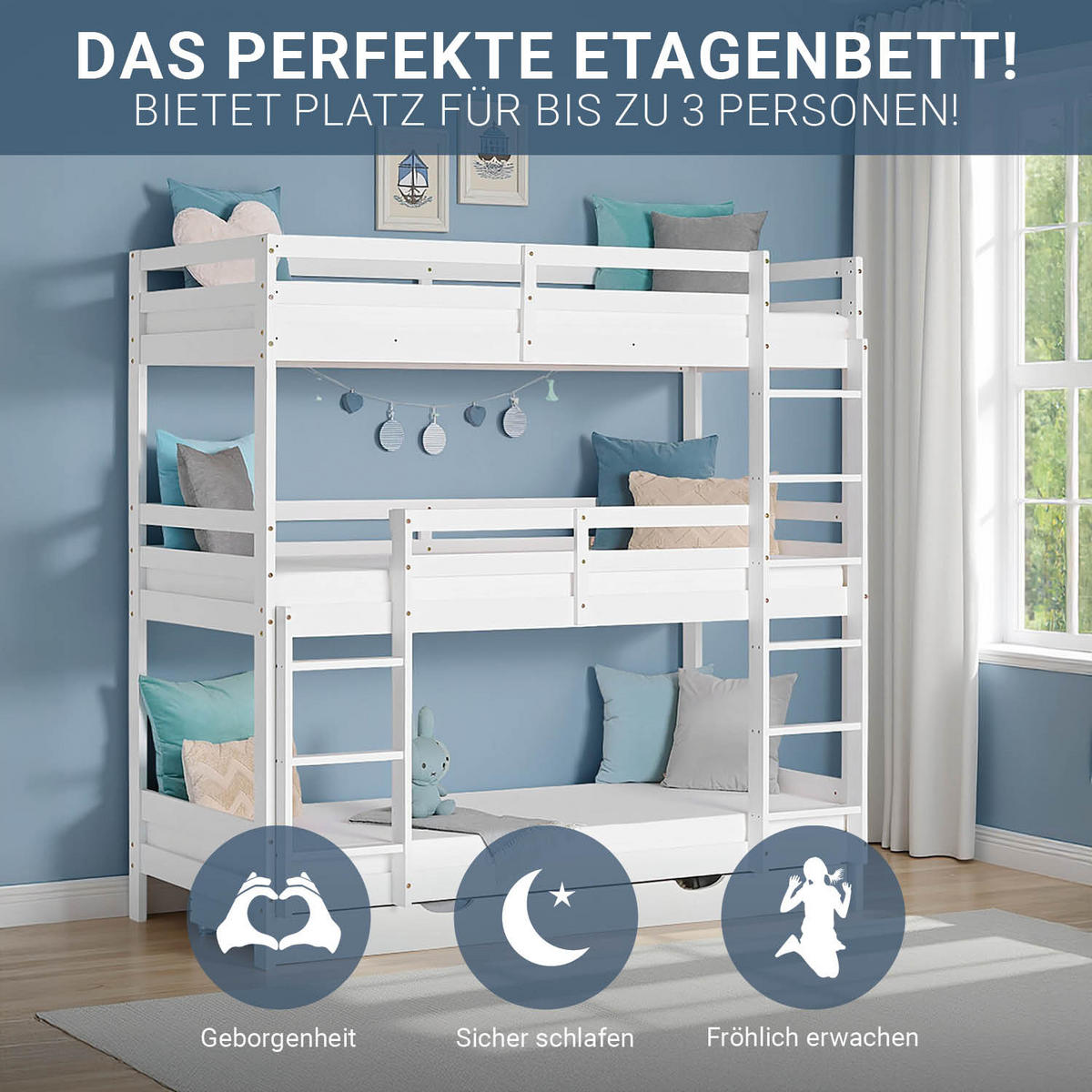 ETAGENBETT Kinderbett 90/200 cm weiß Bettkasten - Weiß, Holz - Homestyle4u
