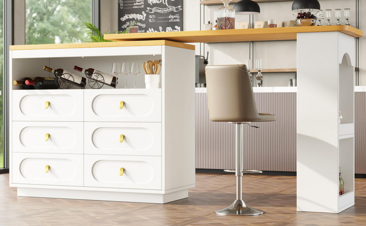 KÜCHENINSEL Weiß ausziehbar mit 360° Drehung, Rollen & Schubladen - Weiß, Holz (39/90/203cm) - SHOPENTRA