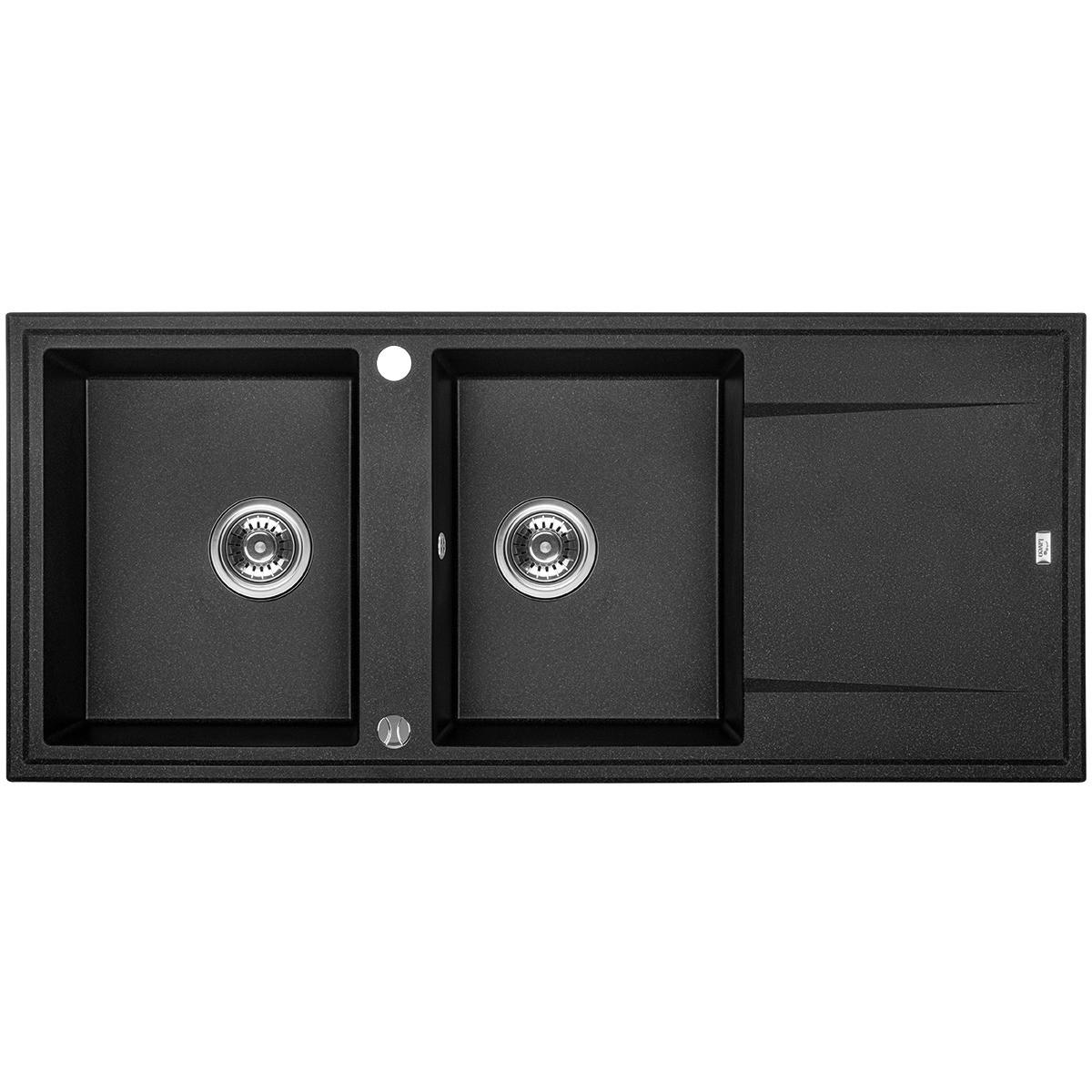 EINBAUSPÜLE Megalo Schwarz, Doppelbecken, 50/116/18,5 cm - Schwarz, Stein (50/18.5/116cm) - bad land