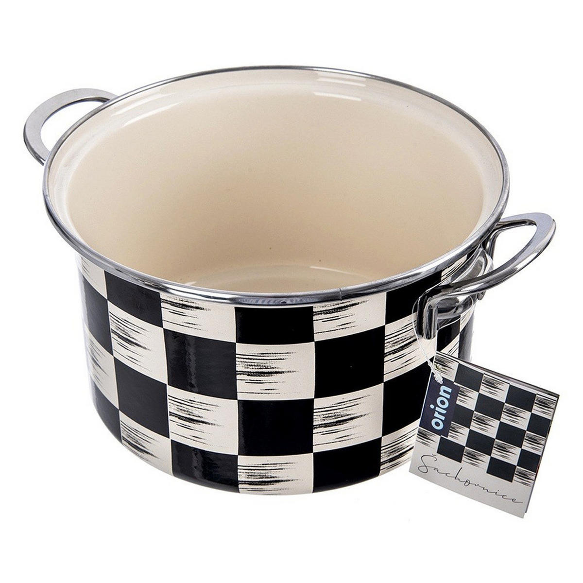 EMAILLIERTOPF Schachbrett mit Karomuster beige - Beige, Metall (22cm) - Orion 