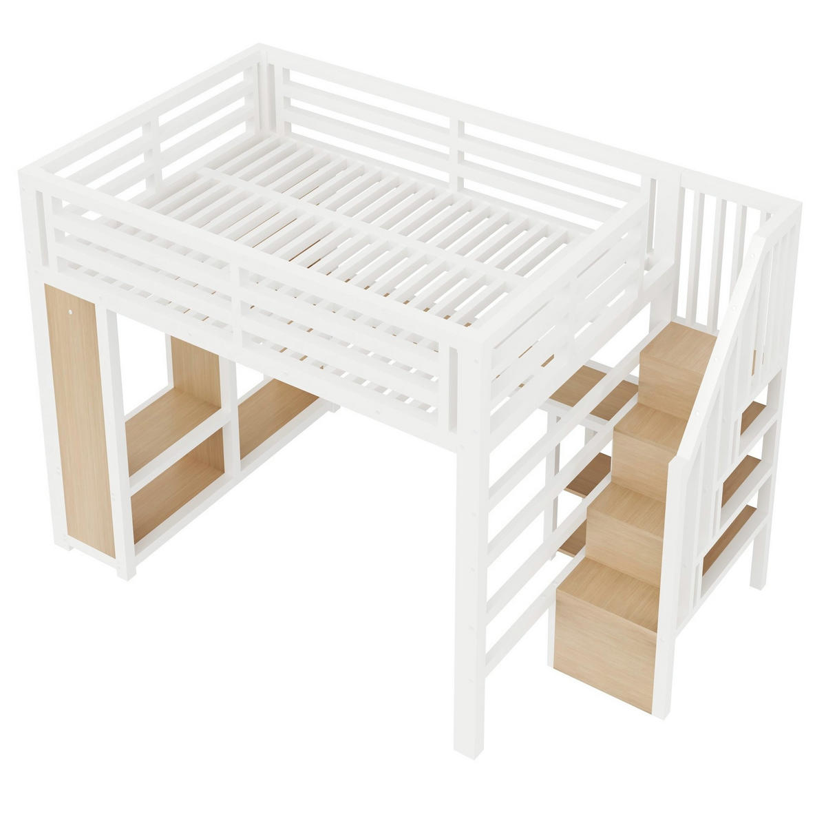 HOCHBETT 140x200 cm in Weiß mit Schreibtisch, LED-Beleuchtung und Stauraum - Weiß, Metall (140/200cm) - IVMEU