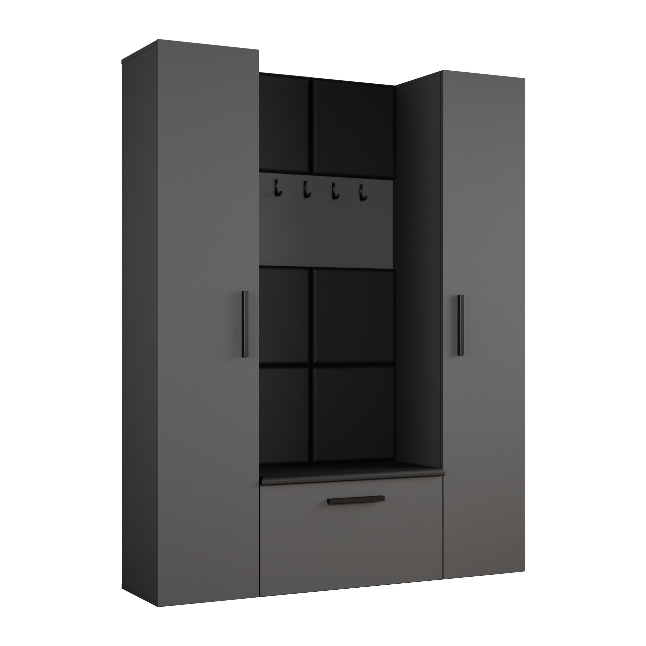 GARDEROBENSCHRANK MODULO 160,6/204/40 cm Modern Garderobe-Set Grau - Schwarz/Grau, Holzwerkstoff (160.6/204/40cm) - MASSENO