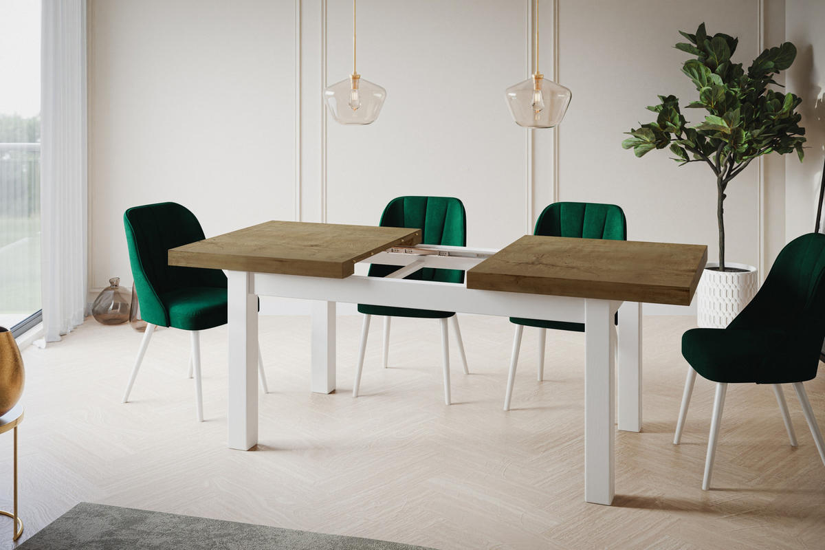ESSZIMMERTISCH CLASSIC, ausziehbarer Tisch 120-160X80X78 cm, Farbe: LEFKAS, mit Holzbeinen in Farbe Weiß - Dunkelbraun/Weiß, Holzwerkstoff (120/80/78cm) - Alpi-Möbel
