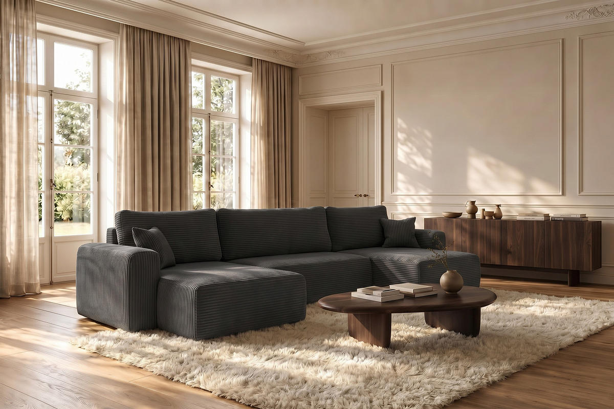 ECKSOFA Mit Schlaffunktion Und Bettkasten U-form CAPRI Poso Dunkelgrau - Dunkelgrau, Holz/Textil (145/362cm) - Kaiser Möbel