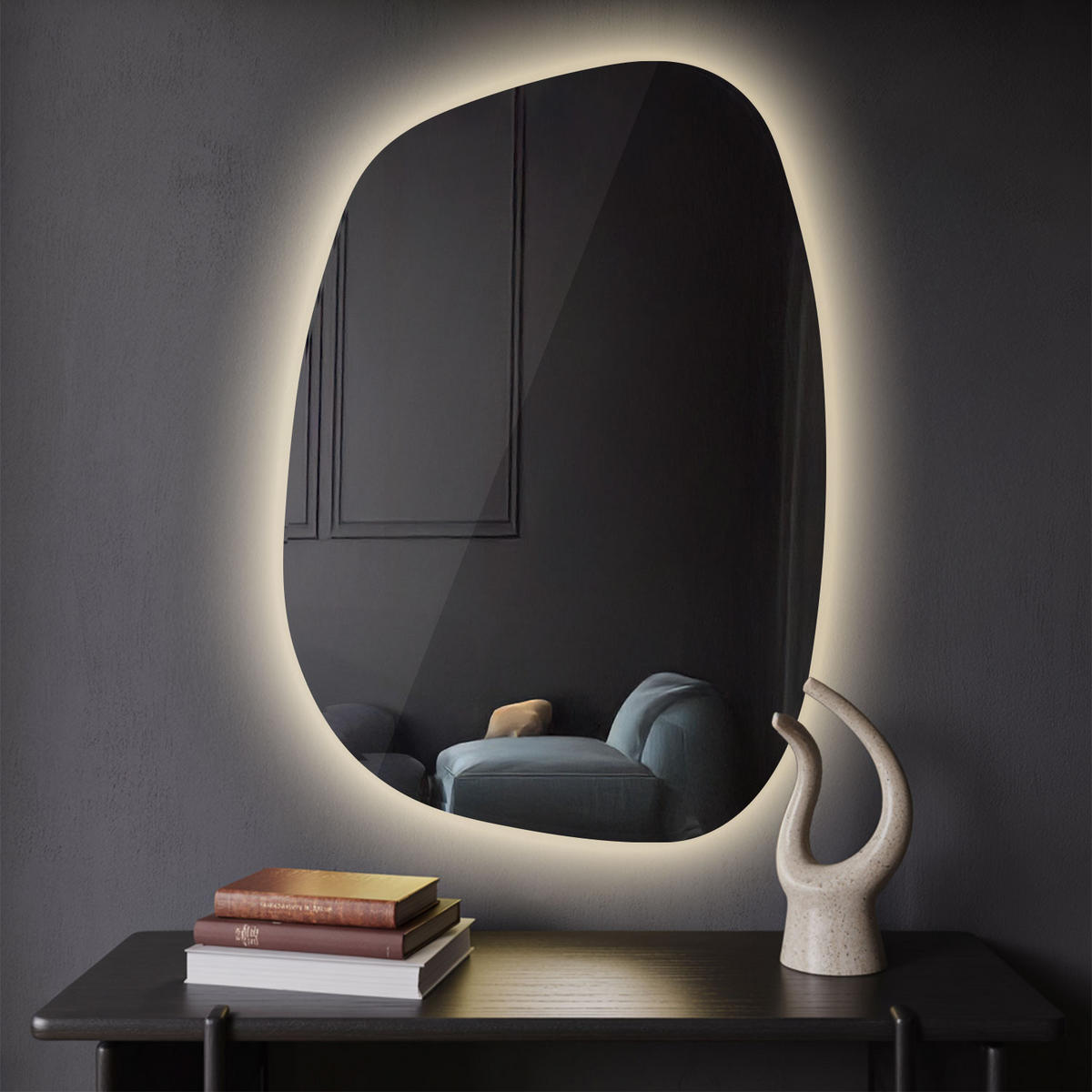 LED SPIEGEL 90,9 x 66 cm Unregelmäßige Form Warmweiß 3000K - Transparent, Glas (90.9/66/0.4cm) - TULUP