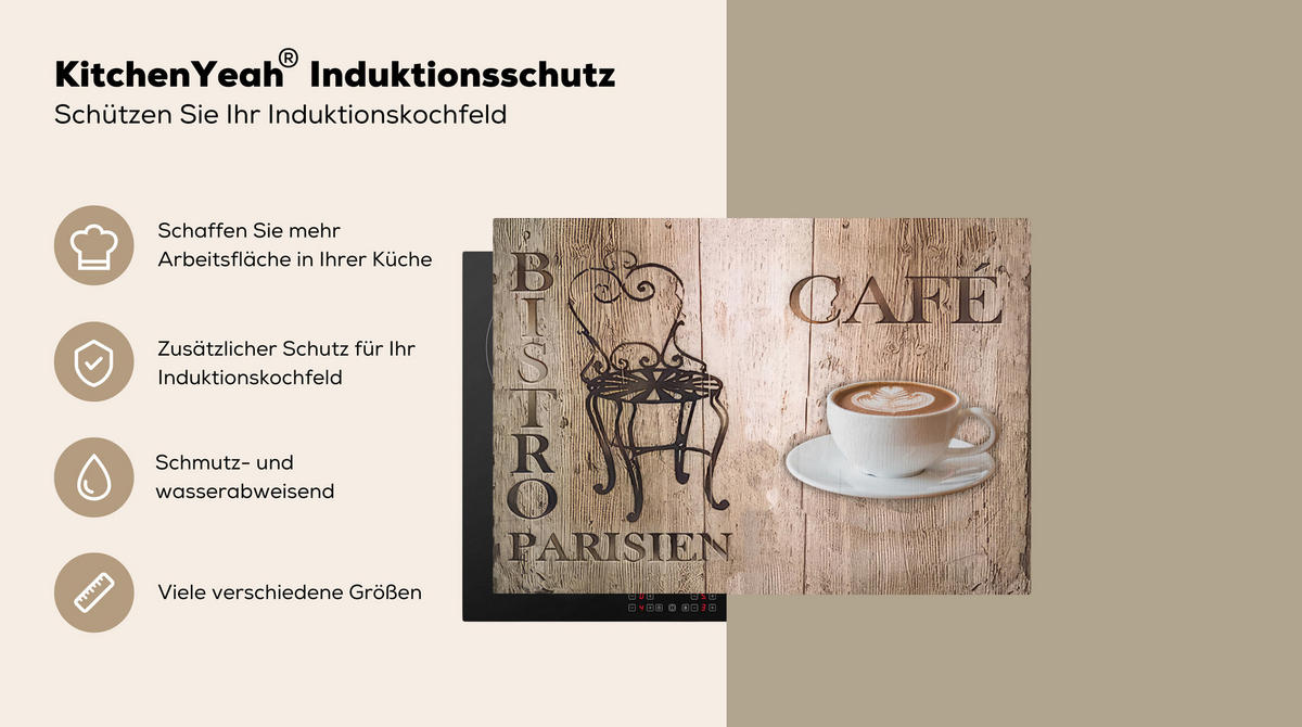 HERDABDECKPLATTE Bistro Parisien - Café - Kaffee - Jahrgang 75x52 cm - Cappuccino, Kunststoff (75/0.2/52cm) - MuchoWow