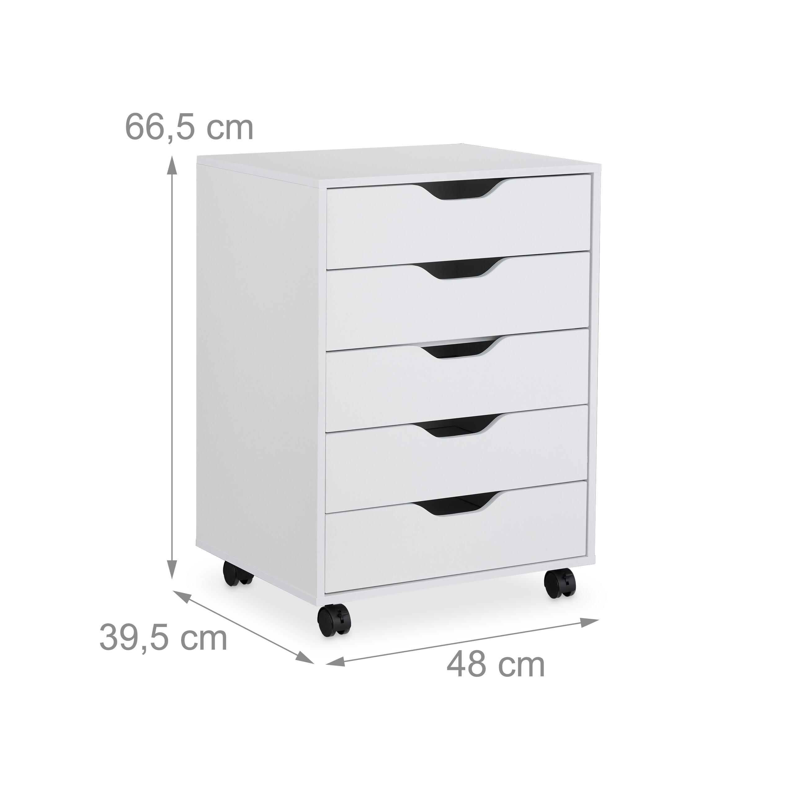 Thumbnail - Relaxdays Rollcontainer, Weiß, Holzwerkstoff, 5 Schubladen, 48x66.5x39.5 cm, Arbeitszimmer, Container