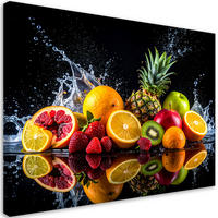 LEINWANDBILD, Bunte Früchte fallen ins Wasser - Multicolor, Textil (60/40cm) - Feeby