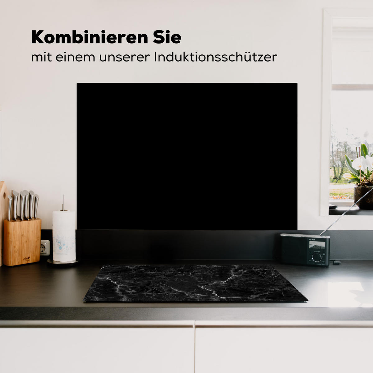 SPRITZSCHUTZ KÜCHE Schwarz - Einfarbig 90x60 cm - Schwarz, Metall (90/0.3/60cm) - MuchoWow