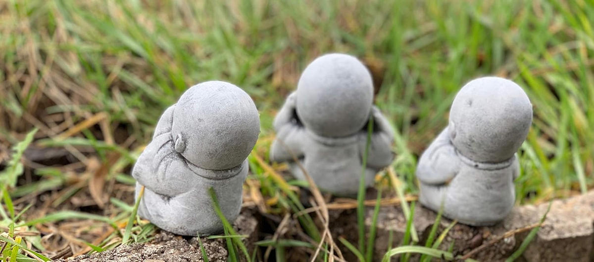 STEINFIGUR 3er Set kleine Chinesen Nichts sehen hören Sagen frostfest wetterfest - Grau, Stein (8/8/7cm) - stoneandstyle