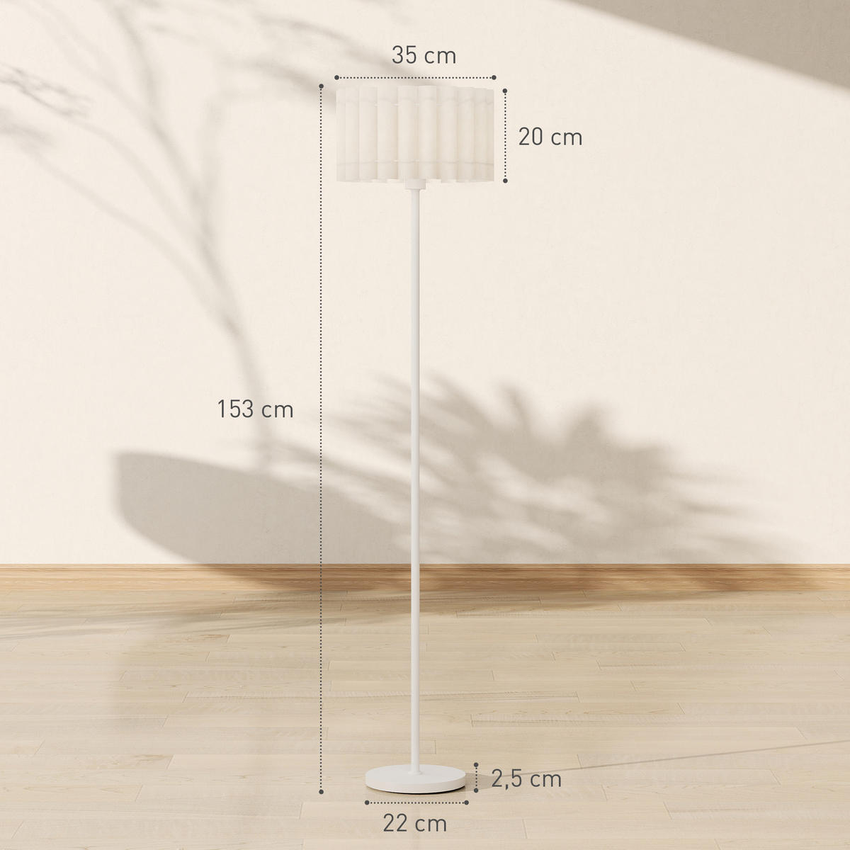 STEHLAMPE, Stehleuchte mit E27 Fassung, mit Wellenschirm für Wohnzimmer, Weiß - Weiß, Kunststoff (35/35/153cm) - HOMCOM