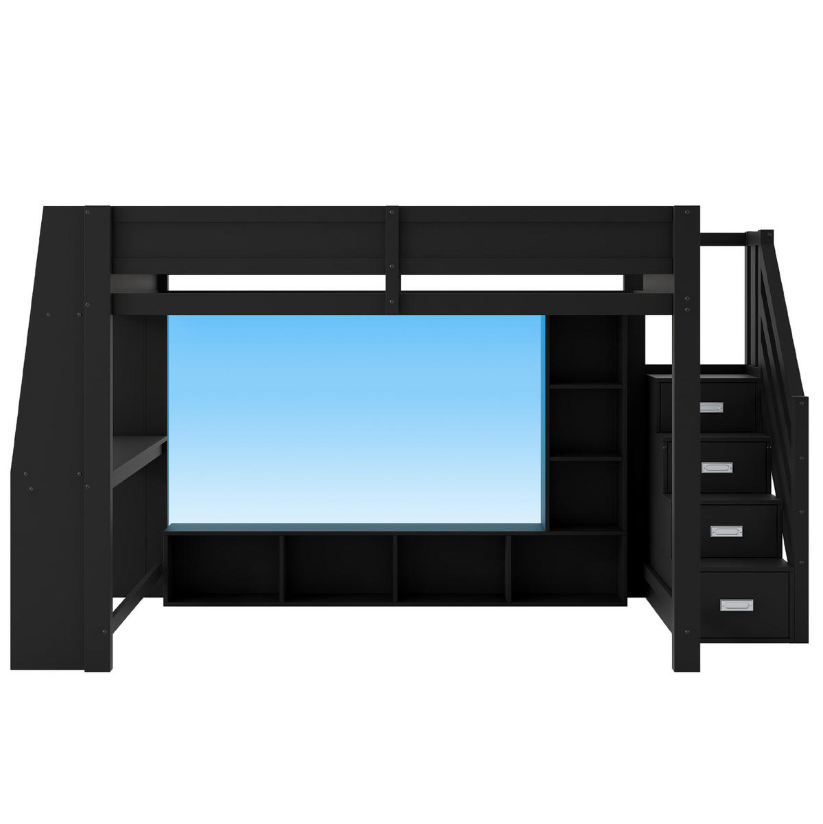 HOCHBETT 140/200 cm, Schwarz mit Schreibtisch und LED-Beleuchtung - Schwarz, Holzwerkstoff (140/200cm) - MIVRAY