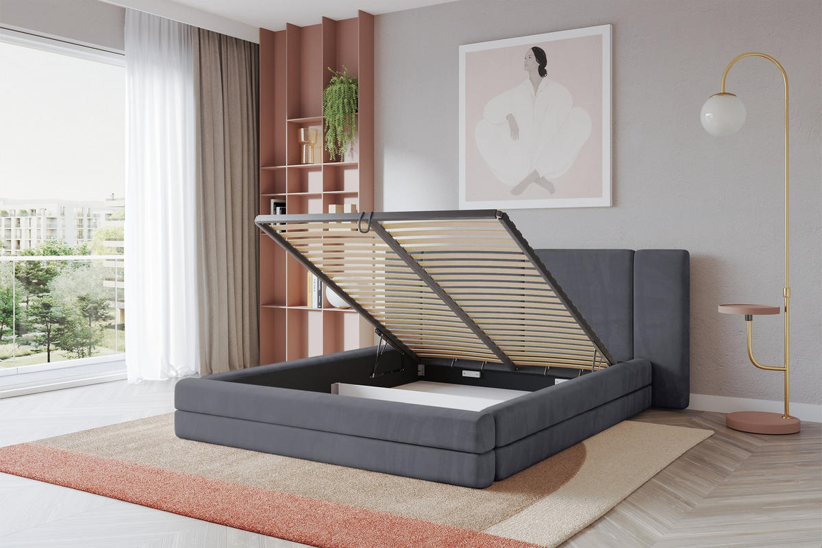 POLSTERBETT mit Bettkasten und Lattenrost, Bett mit Matratze H3/H4 - TEVO 200x200 Dunkelgrau - Dunkelgrau, Holzwerkstoff/Textil (200/200cm) - ALTDECOR