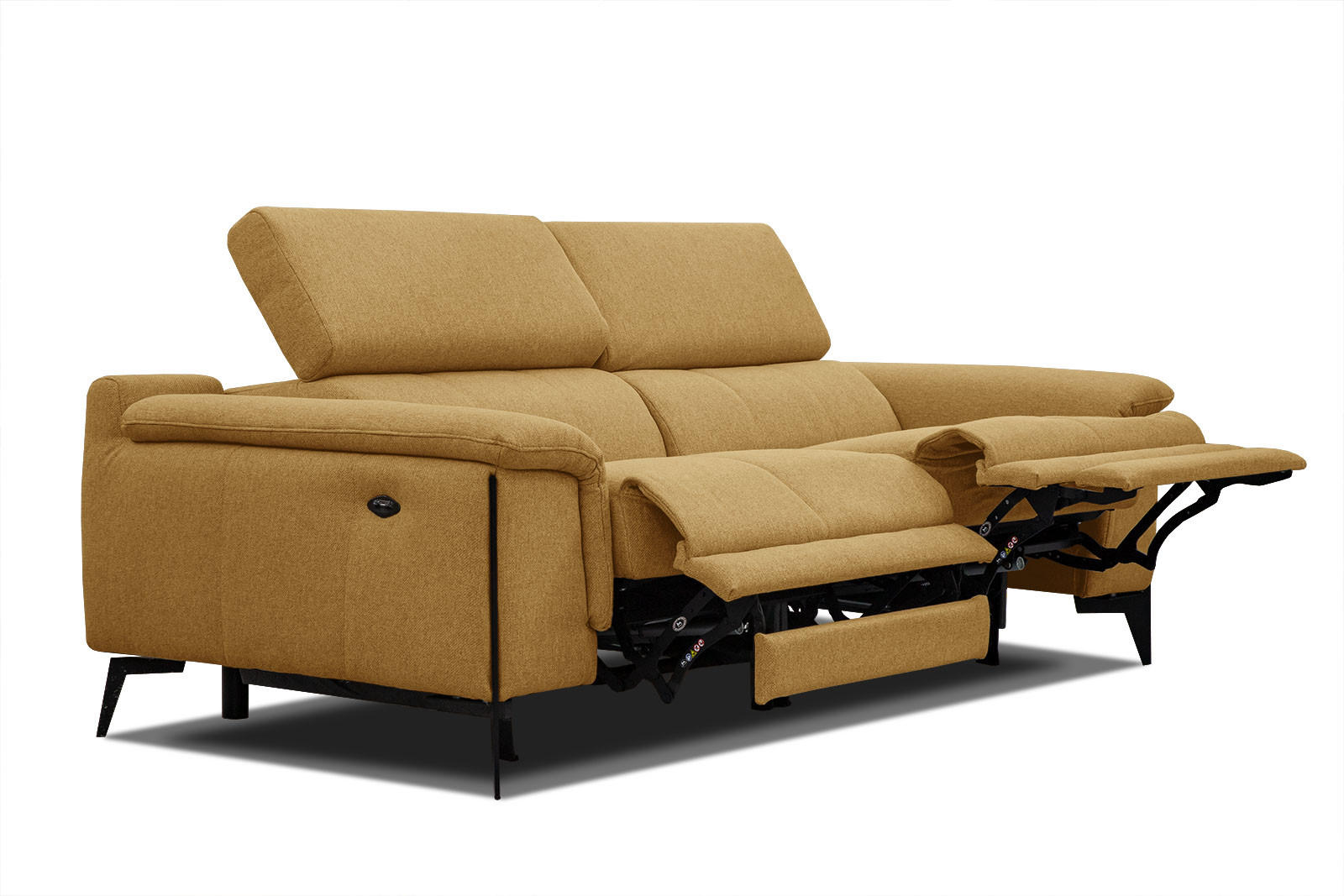 RELAXSOFA MATERA 3-Sitzer mit 2 Relaxfunktionen, dunkelgelb - Dunkelgelb/Schwarz, Holzwerkstoff/Textil (212/82/103cm) - Courtois Laville