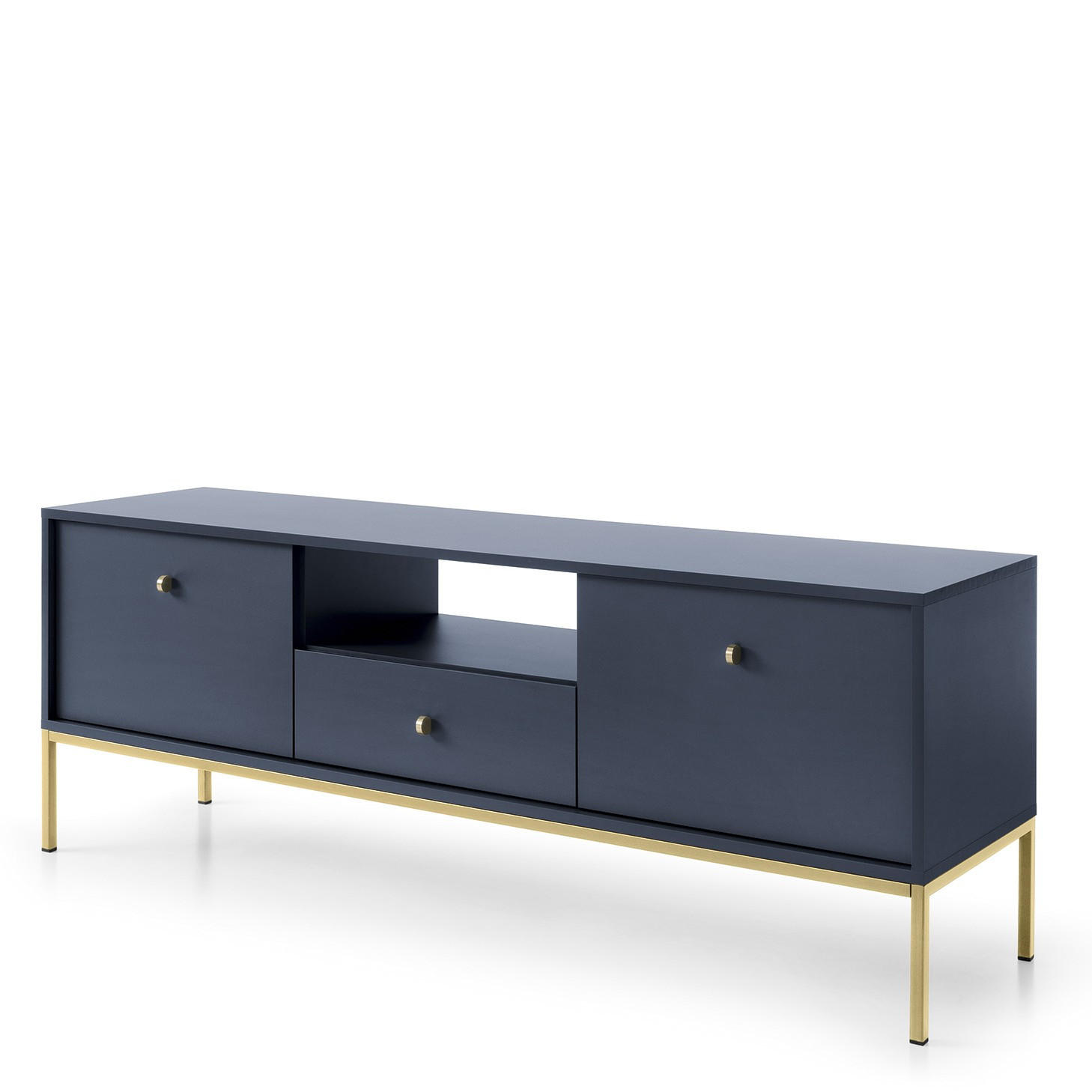 LOWBOARD MONDO 153,4x39x56,2 cm mit 1 Schubladen und 2 Türen Blau - Blau/Goldfarben, Holzwerkstoff (153.4/56.2/39cm) - MASSENO