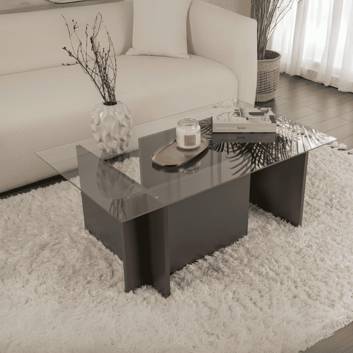 COUCHTISCH mit glasplatte noah 105/65/40 cm - Anthrazit, Holzwerkstoff (105/65/40cm) - Calicosy