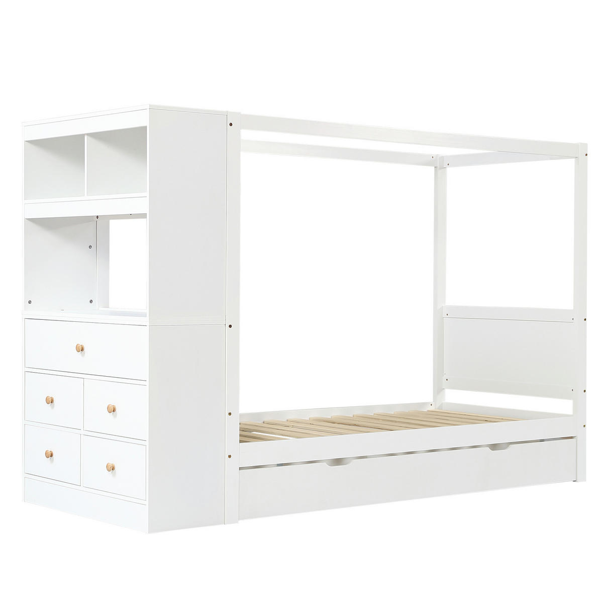 KINDERBETT 90/200 cm Weiß mit Fallschutz, Stauraum und 5 Schubladen - Weiß, Holzwerkstoff (90/200cm) - Flora Grace