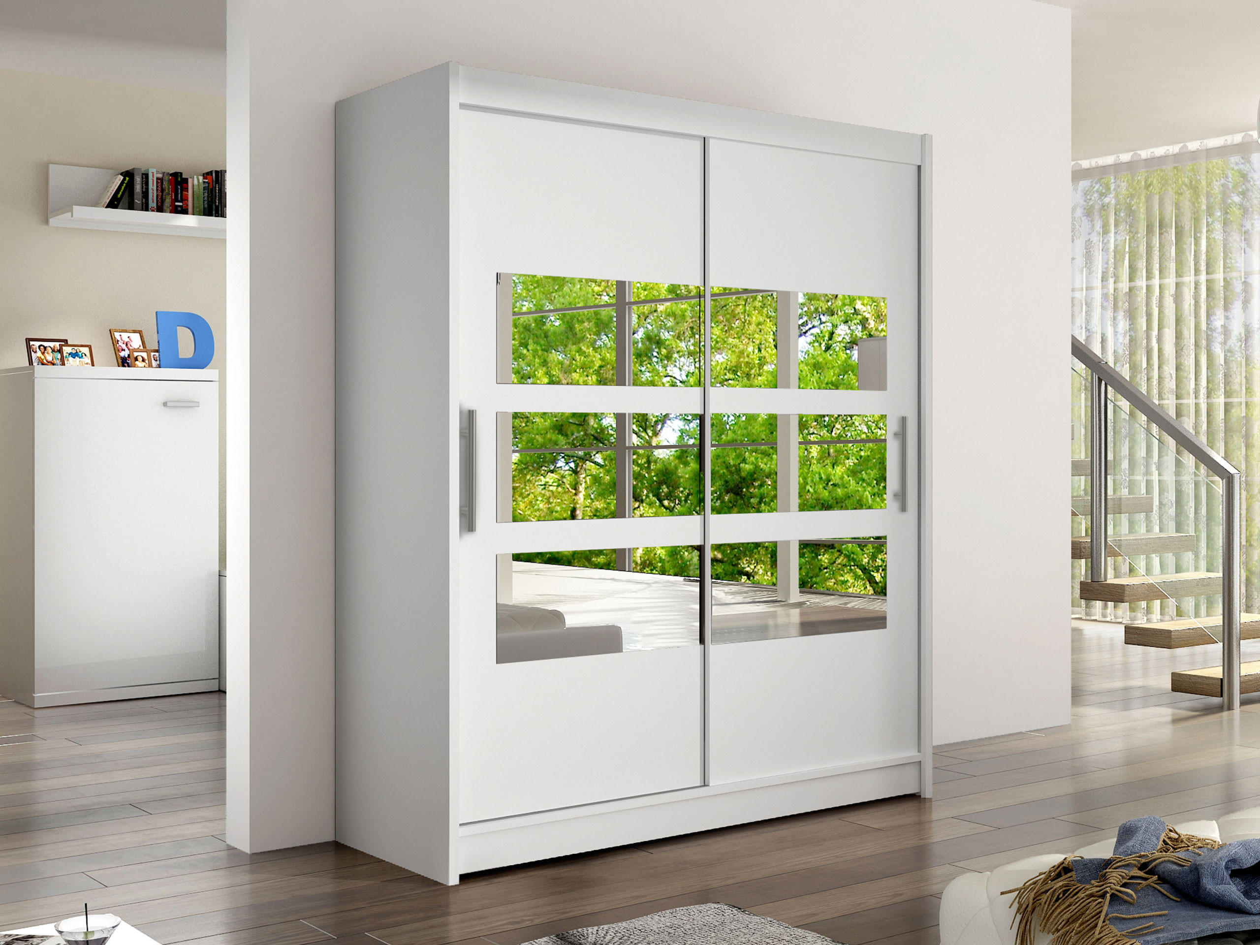 SCHWEBETÜRENSCHRANK Westa VII - Silberfarben/Weiß, Holzwerkstoff/Metall (150/200/58cm) - MIRJAN24