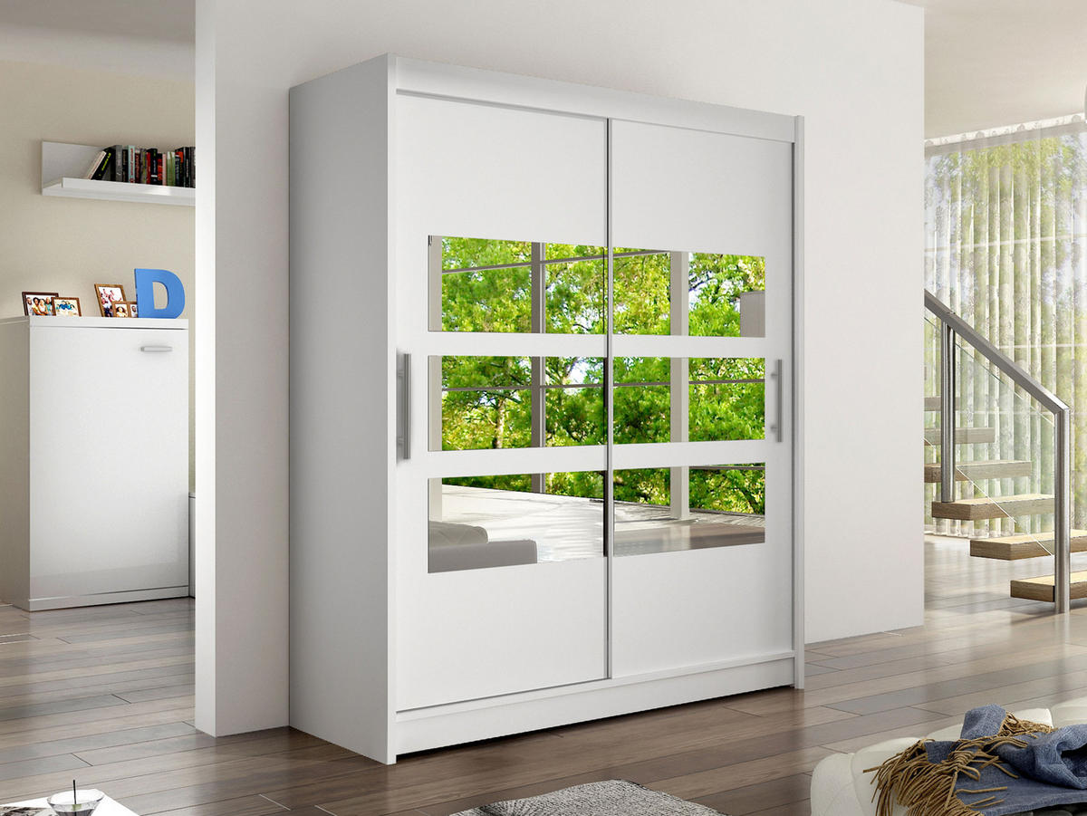 SCHWEBETÜRENSCHRANK Westa VII - Silberfarben/Weiß, Holzwerkstoff/Metall (150/200/58cm) - MIRJAN24