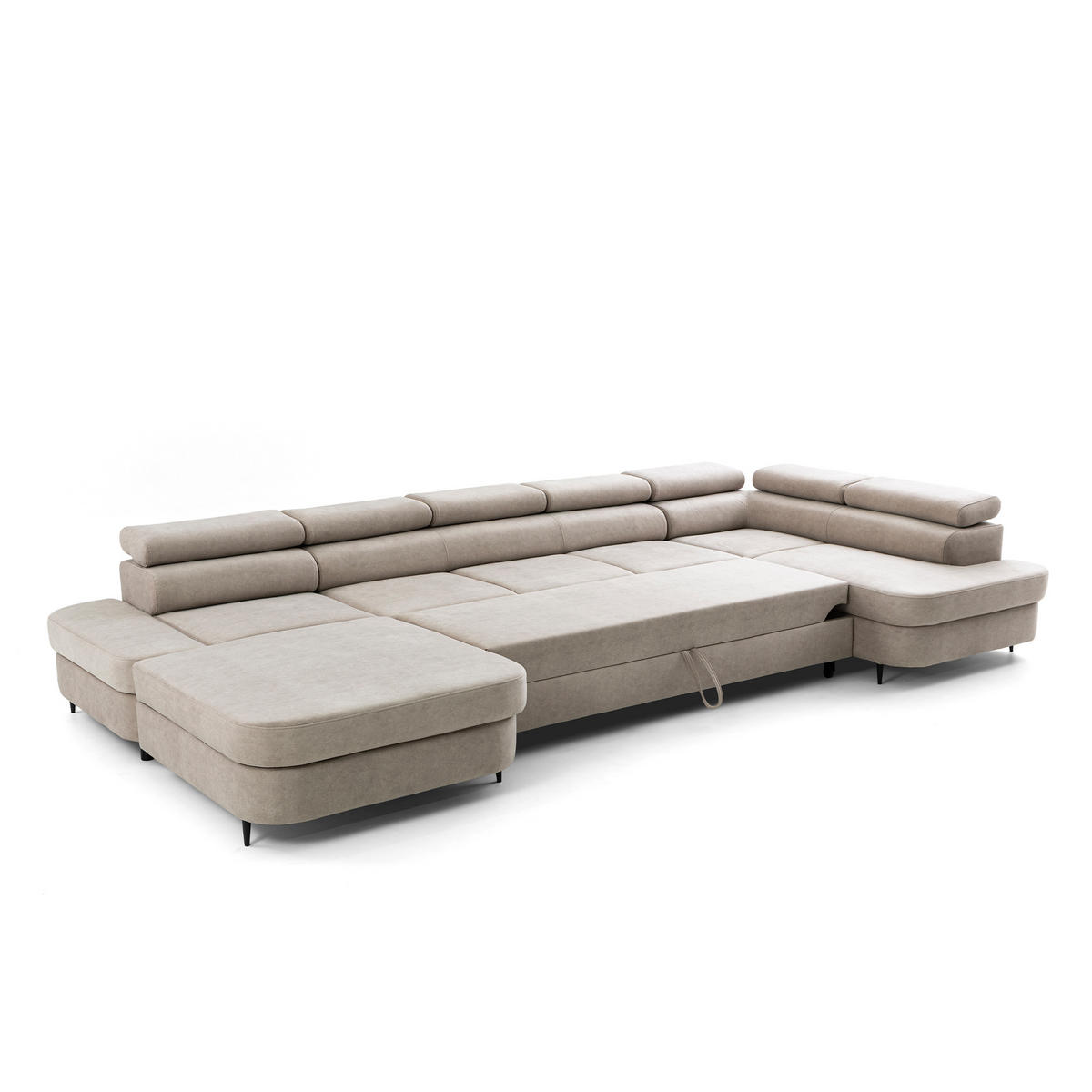 ECKSOFA U-Form PRIAM MAXI U Rechts mit Schlaffunktion 125x317 Velours Beige - Beige/Schwarz, Holz/Textil (400/91/203cm) - Muffo