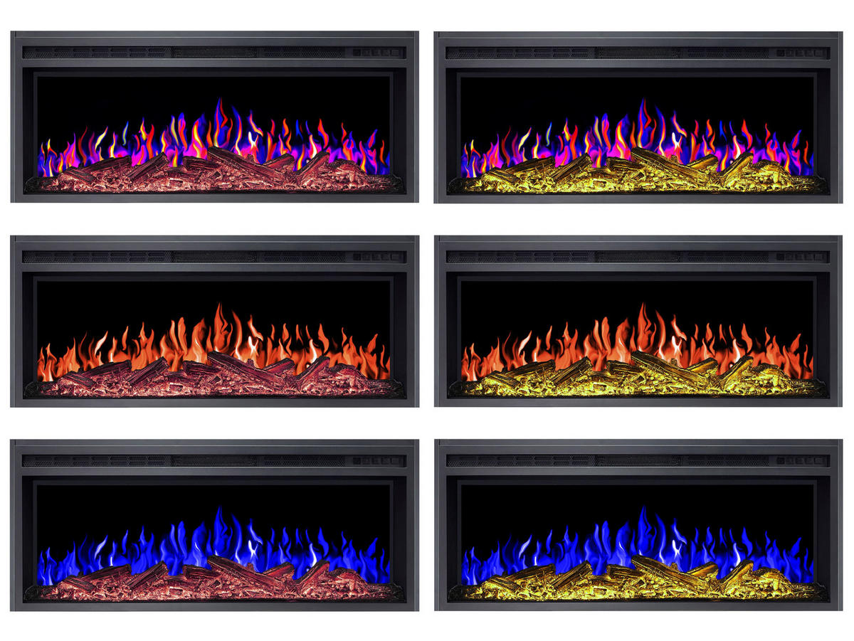 EINBAU-ELEKTROKAMINEINSATZ AF38 Multicolor – Breite 99 cm, 3D-Flammeneffekt, mehrfarbige Flammen, Heizfunktion - Schwarz, Glas/Metall (99.3/41.4/19cm) - ArtiFlame