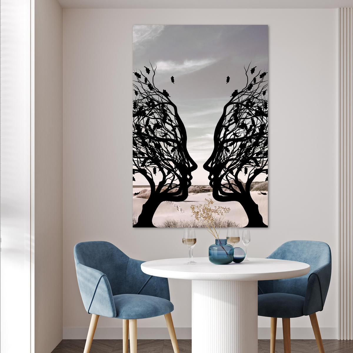 POSTER Strand - Meer - Menschen - Baum - Moderne Kunst 80x120 cm - Hellgrau, Papier (80/120/0.1cm) - MuchoWow