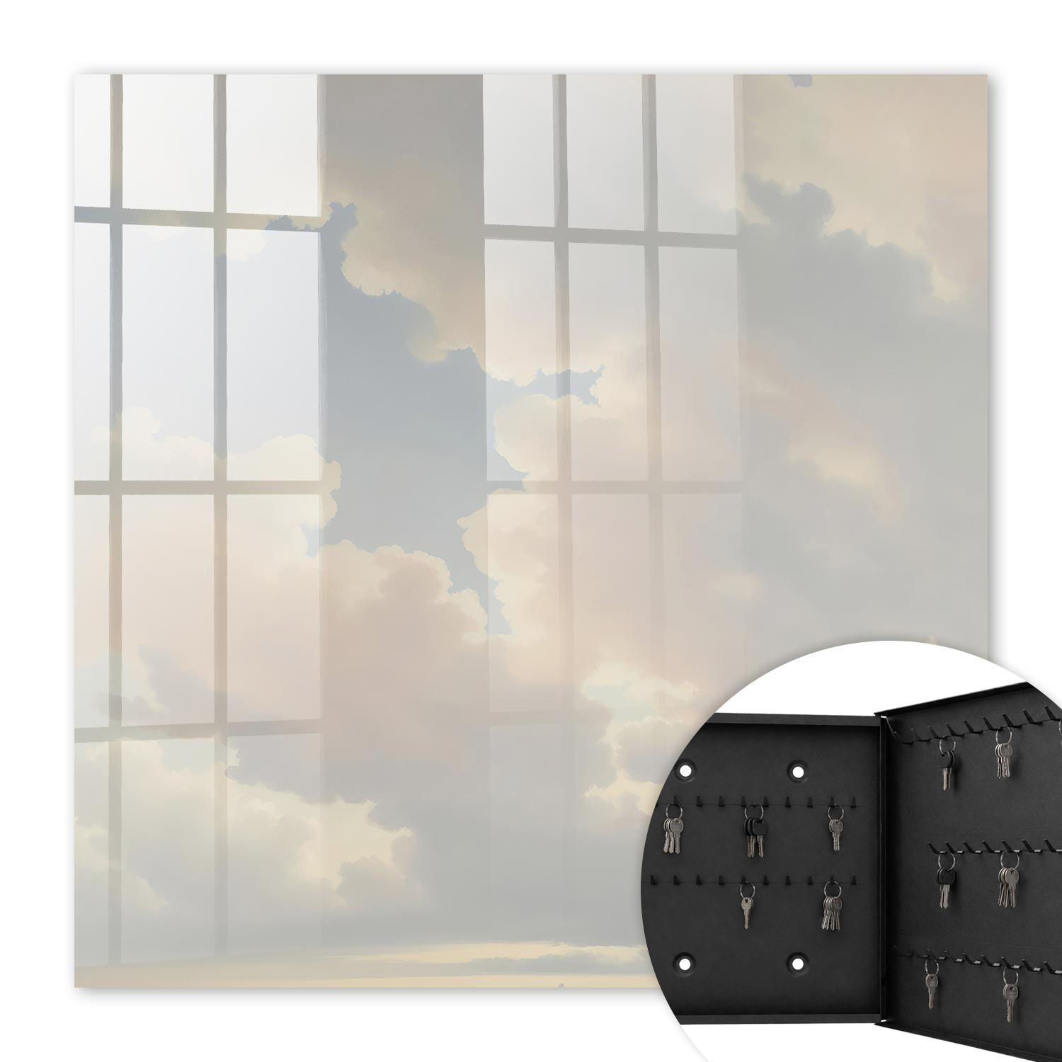 SCHLÜSSELBOX Schwarz 30x30 cm- Türöffnung nach rechts - Wolken am Himmel - Beige, Metall (30/30/5cm) - TULUP